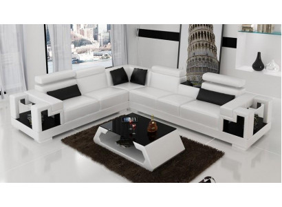 Canapé d'angle en cuir + Table basse Canapé d'angle Canapé Tissu Salon Suite Coin paysager Angle